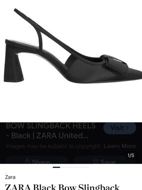 Zara Black Pointed Slingback Heels with Bow size 8